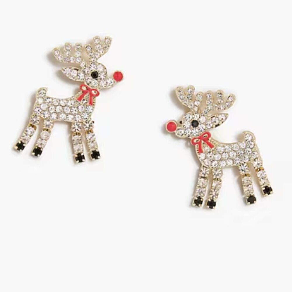 J Crew Womens Pavé Reindeer Statement Earrings Christmas Holiday Dangle